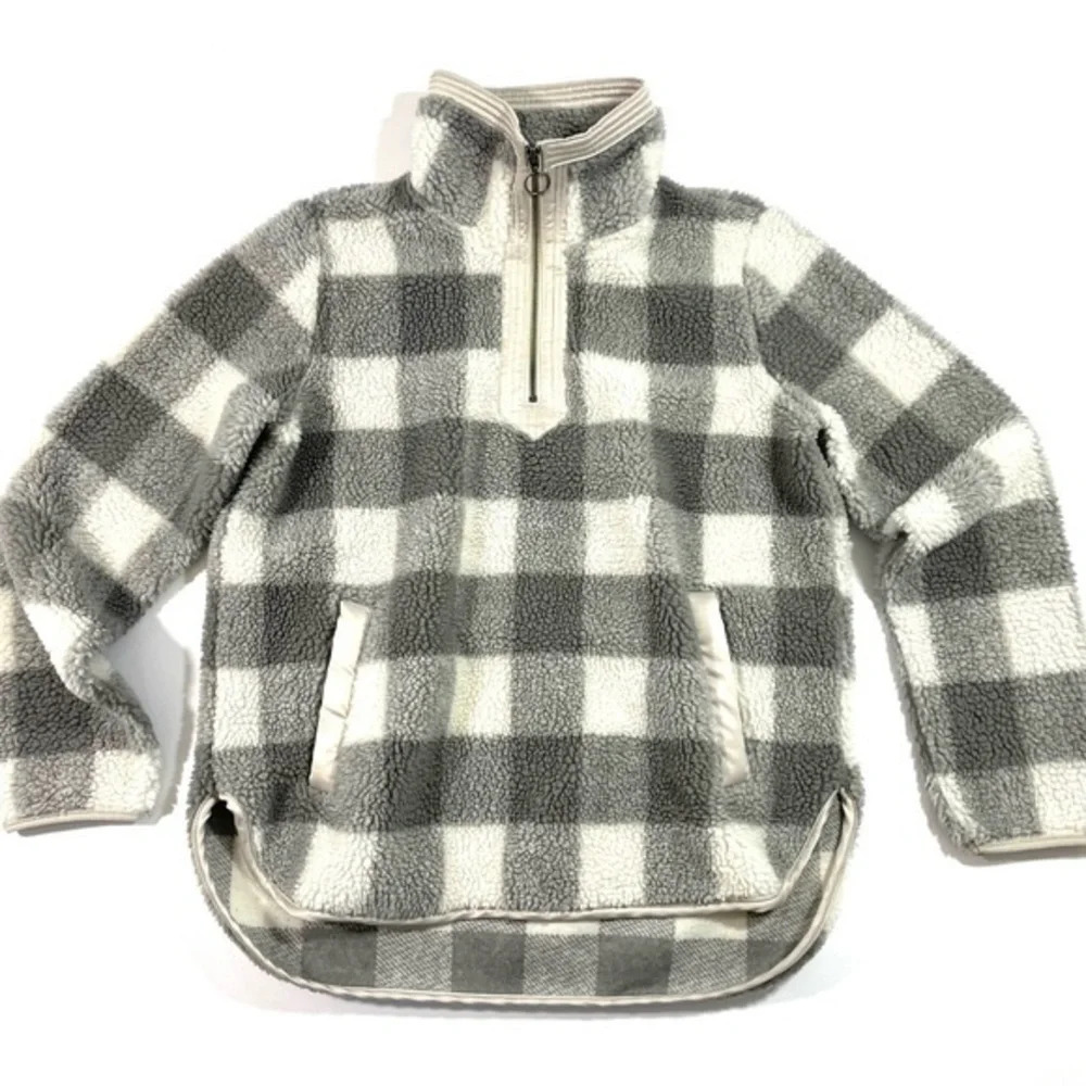 Abercrombie Buffalo Plaid Sherpa Sweatshirt Grey White